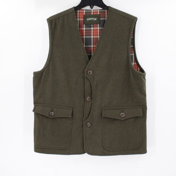 orvis vest men's Large three button blanket lined pockets wool blend heavy gilet - Picture 1 of 13